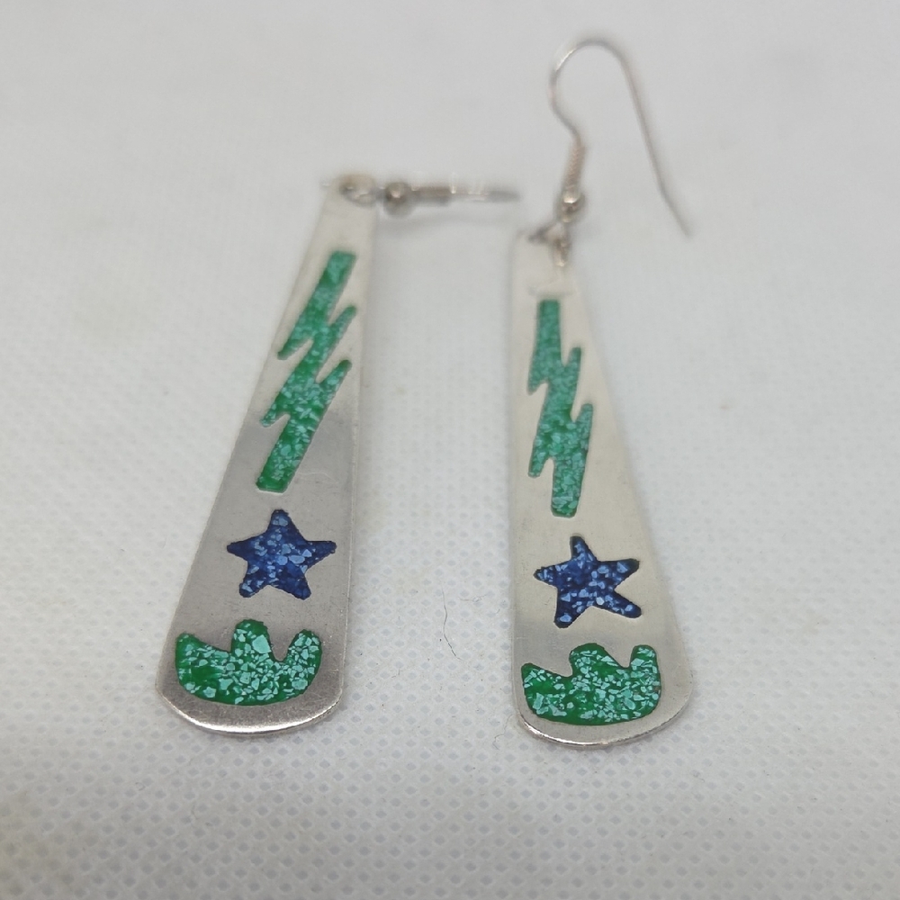 Turquoise & Lapis Embedded Sterling Earrings